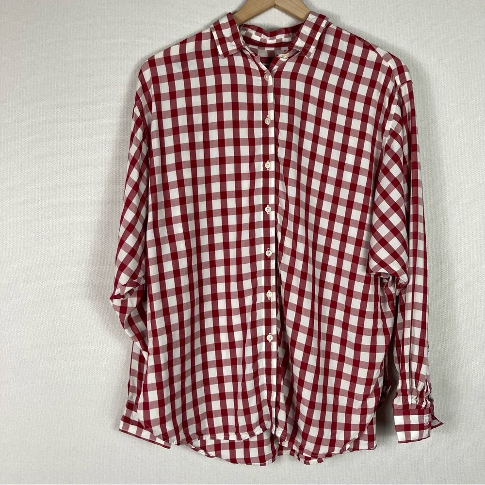 Loft Medium Gingham Button Down Long Sleeve Blouse - image 1